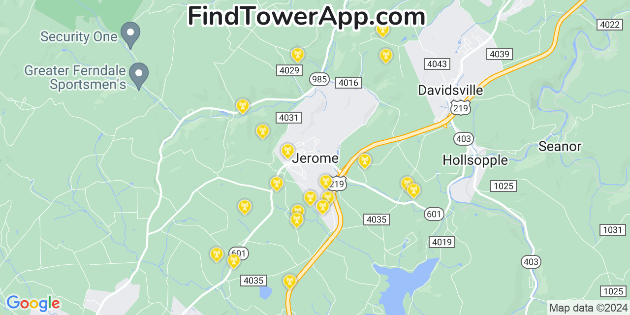 Verizon 4G/5G cell tower coverage map Jerome, Pennsylvania