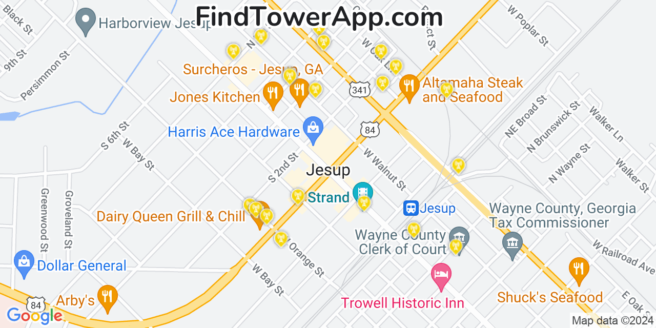 AT&T 4G/5G cell tower coverage map Jesup, Georgia