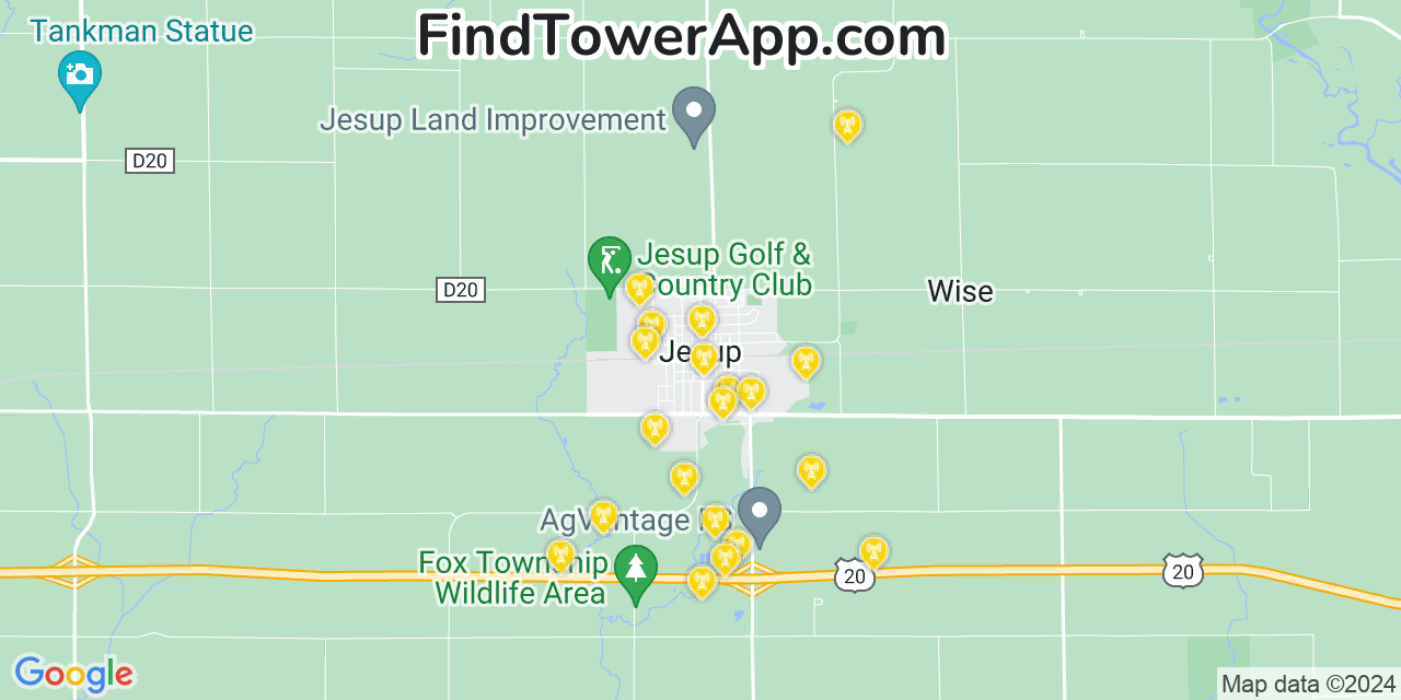 AT&T 4G/5G cell tower coverage map Jesup, Iowa