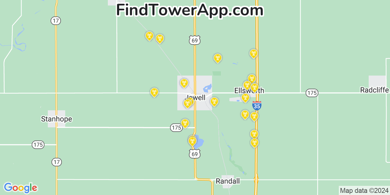 AT&T 4G/5G cell tower coverage map Jewell, Iowa