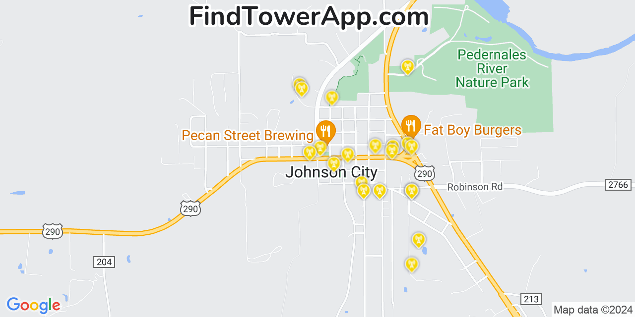 AT&T 4G/5G cell tower coverage map Johnson City, Texas