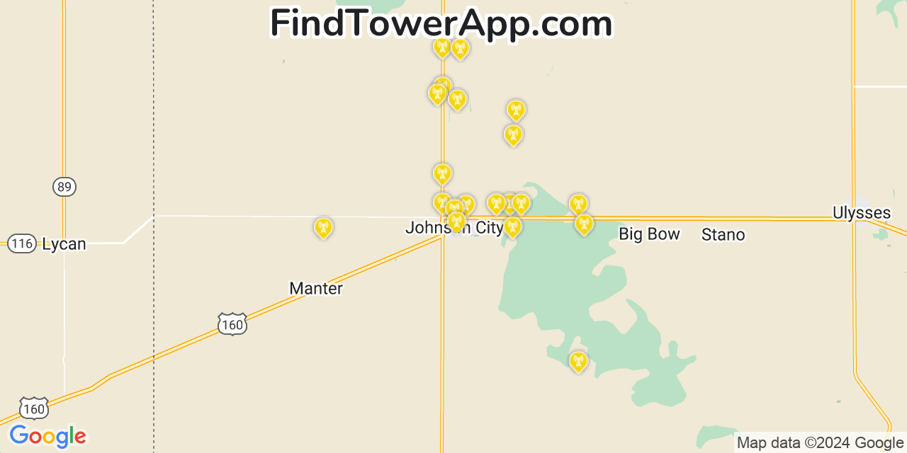 Verizon 4G/5G cell tower coverage map Johnson, Kansas