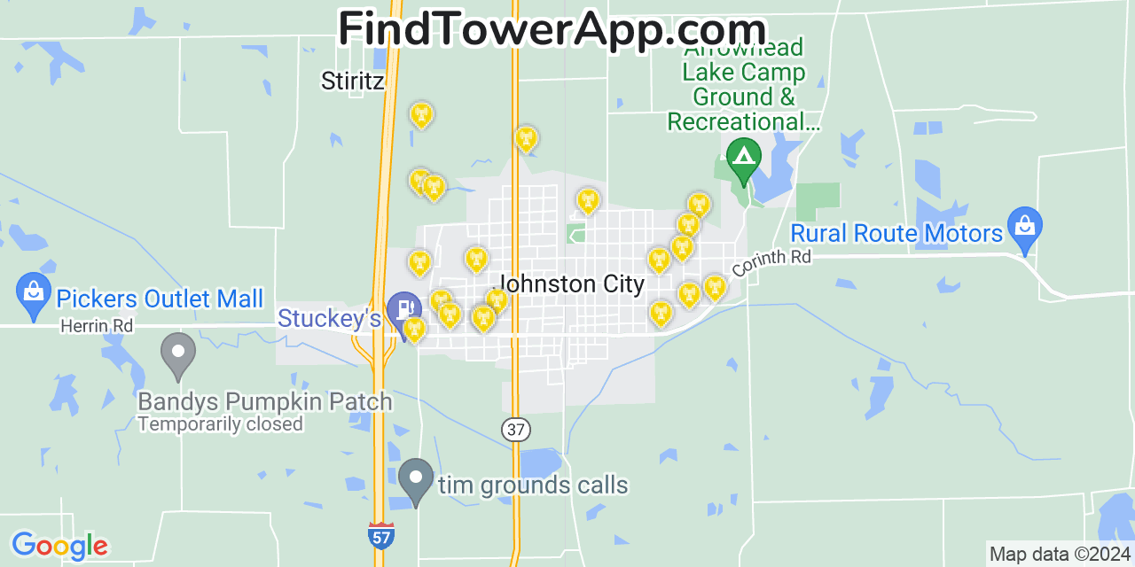 AT&T 4G/5G cell tower coverage map Johnston City, Illinois