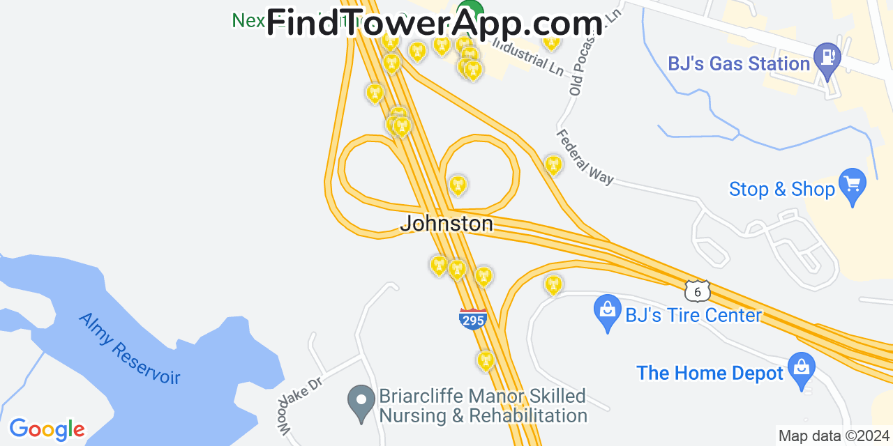 AT&T 4G/5G cell tower coverage map Johnston, Rhode Island