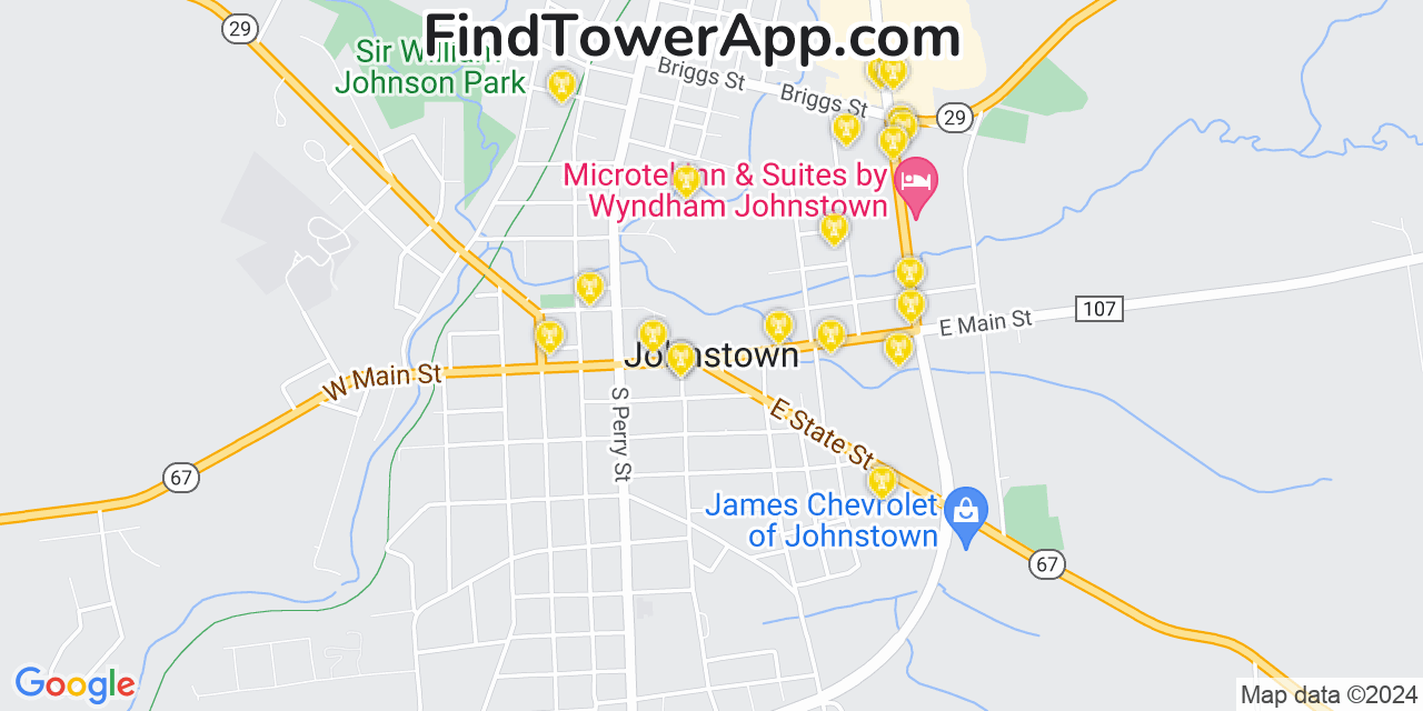 AT&T 4G/5G cell tower coverage map Johnstown, New York