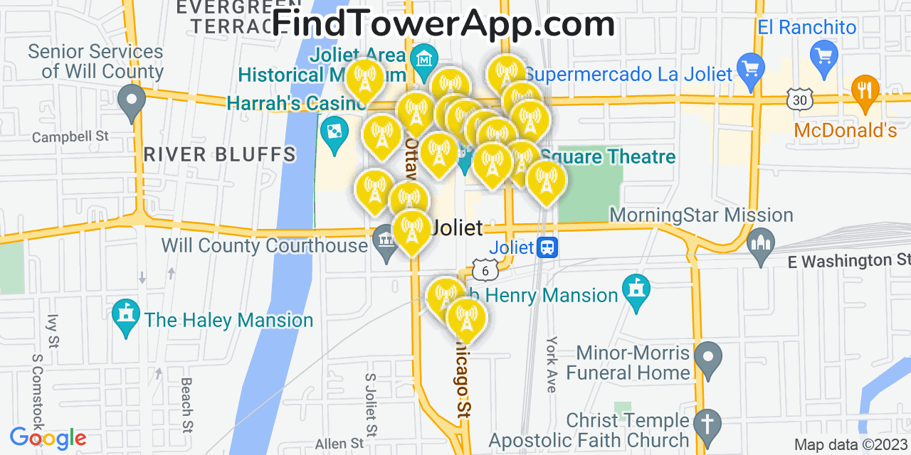 Verizon 4G/5G cell tower coverage map Joliet, Illinois