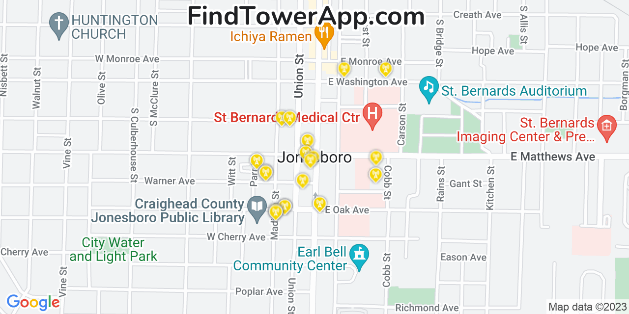 AT&T 4G/5G cell tower coverage map Jonesboro, Arkansas