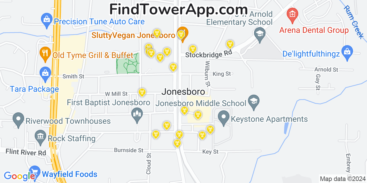 AT&T 4G/5G cell tower coverage map Jonesboro, Georgia