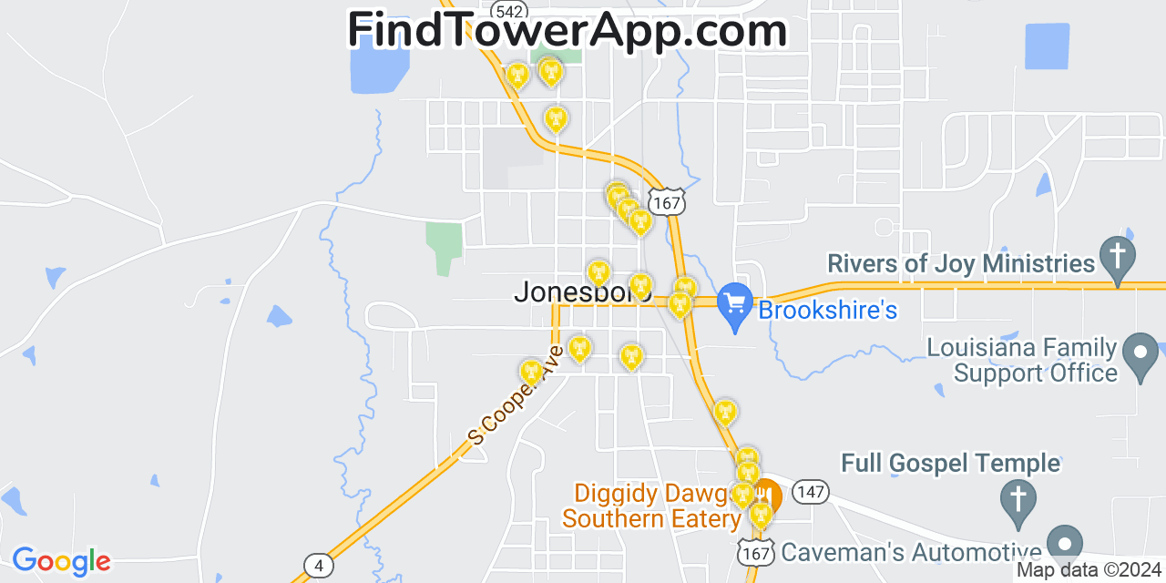 Verizon 4G/5G cell tower coverage map Jonesboro, Louisiana