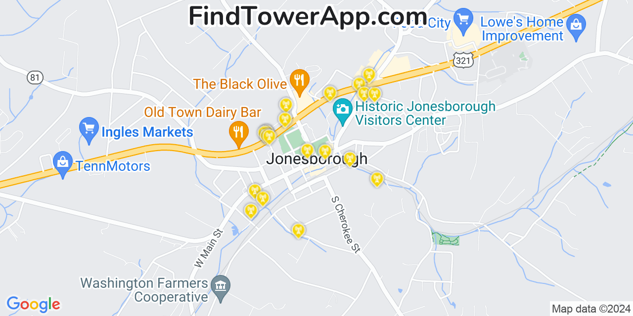 T-Mobile 4G/5G cell tower coverage map Jonesborough, Tennessee