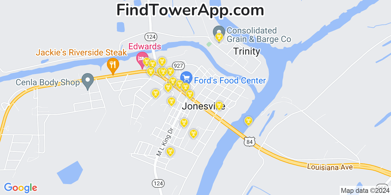 AT&T 4G/5G cell tower coverage map Jonesville, Louisiana