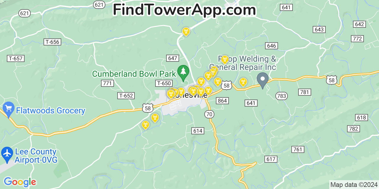 AT&T 4G/5G cell tower coverage map Jonesville, Virginia