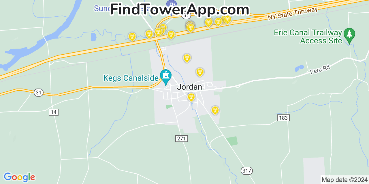 AT&T 4G/5G cell tower coverage map Jordan, New York