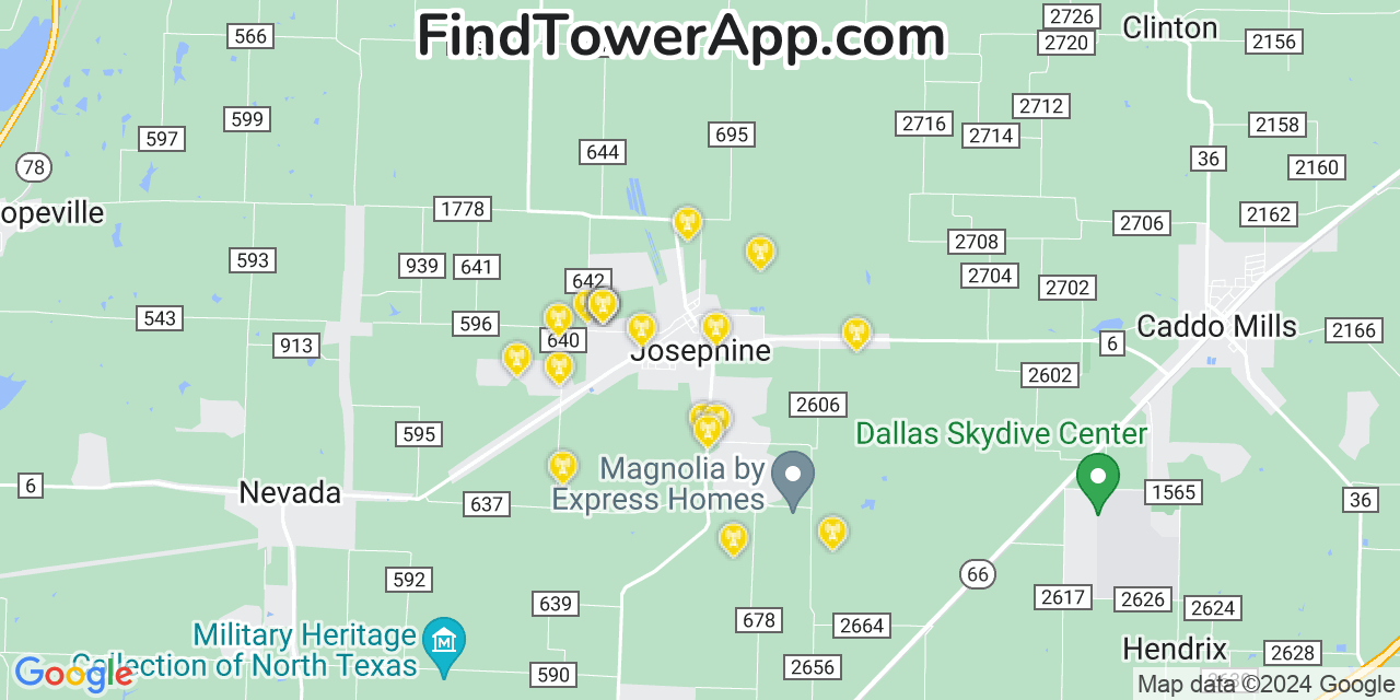 Verizon 4G/5G cell tower coverage map Josephine, Texas