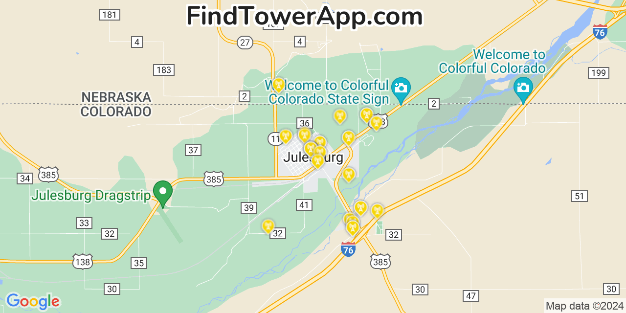 Verizon 4G/5G cell tower coverage map Julesburg, Colorado