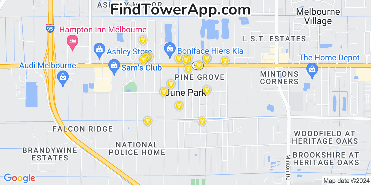 AT&T 4G/5G cell tower coverage map June Park, Florida