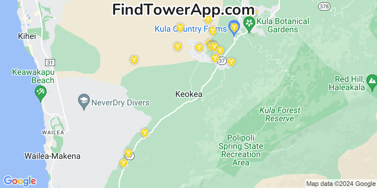 Verizon 4G/5G cell tower coverage map Kēōkea, Hawaii