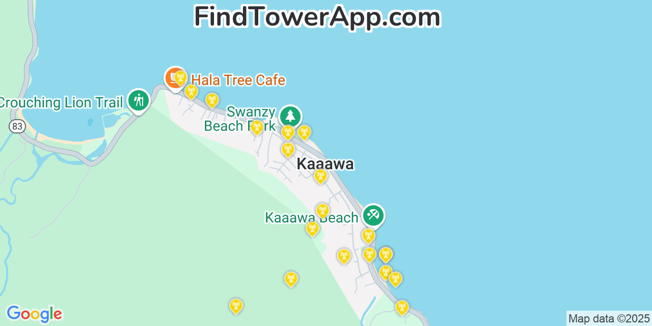 T-Mobile 4G/5G cell tower coverage map Kaaawa, Hawaii
