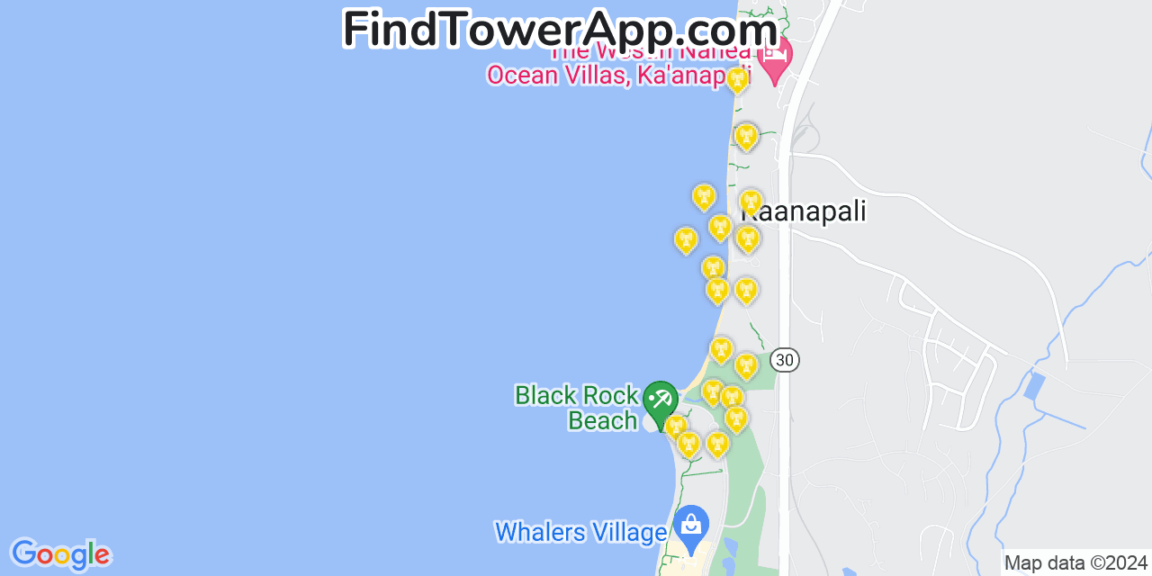 Verizon 4G/5G cell tower coverage map Kaanapali Landing, Hawaii