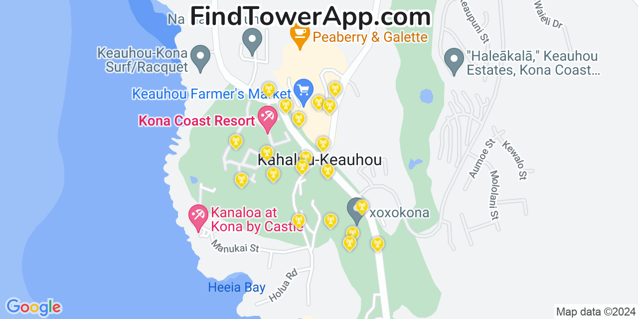 AT&T 4G/5G cell tower coverage map Kahaluu Keauhou, Hawaii