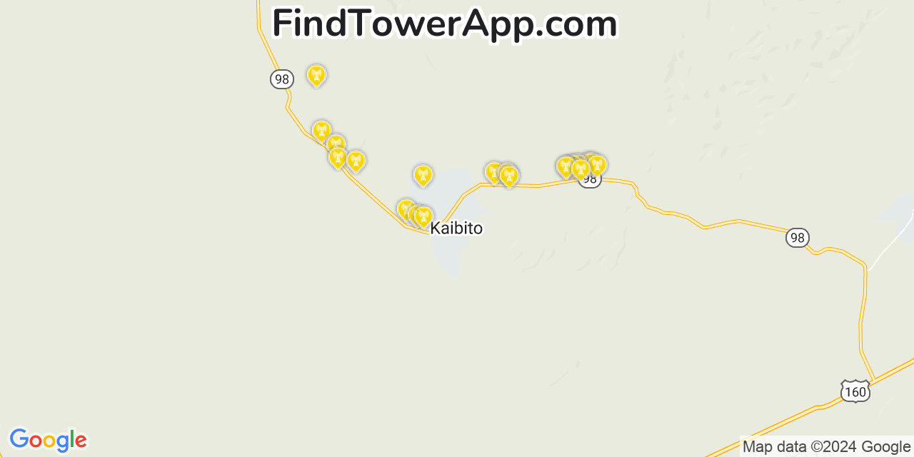 Verizon 4G/5G cell tower coverage map Kaibito, Arizona