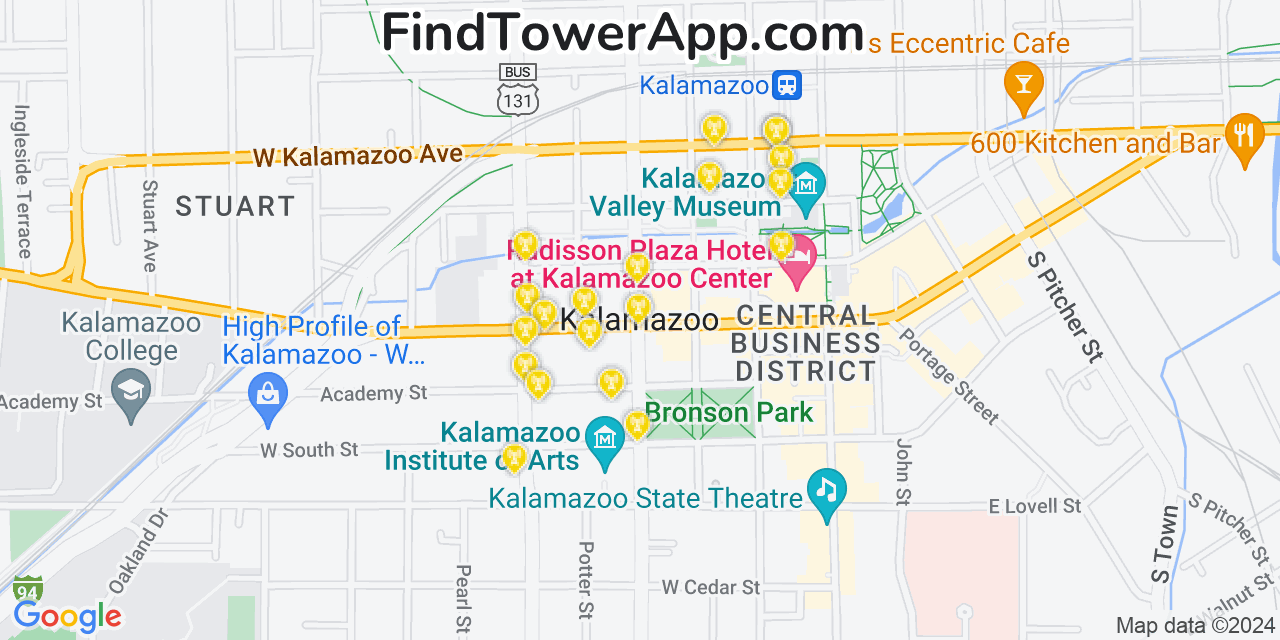 AT&T 4G/5G cell tower coverage map Kalamazoo, Michigan