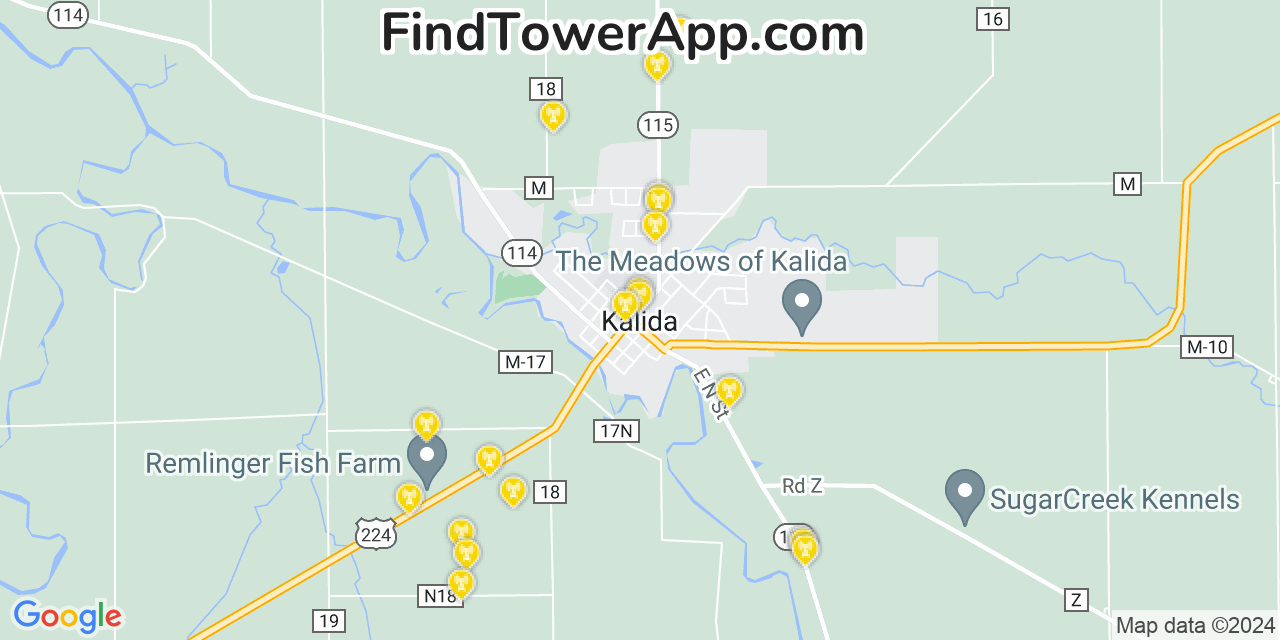 AT&T 4G/5G cell tower coverage map Kalida, Ohio