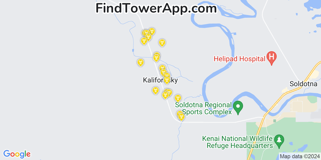 AT&T 4G/5G cell tower coverage map Kalifornsky, Alaska