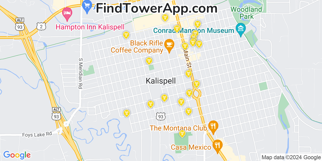 AT&T 4G/5G cell tower coverage map Kalispell, Montana