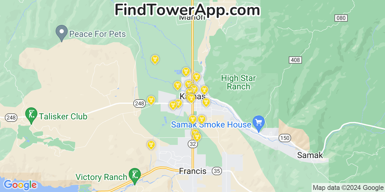 AT&T 4G/5G cell tower coverage map Kamas, Utah