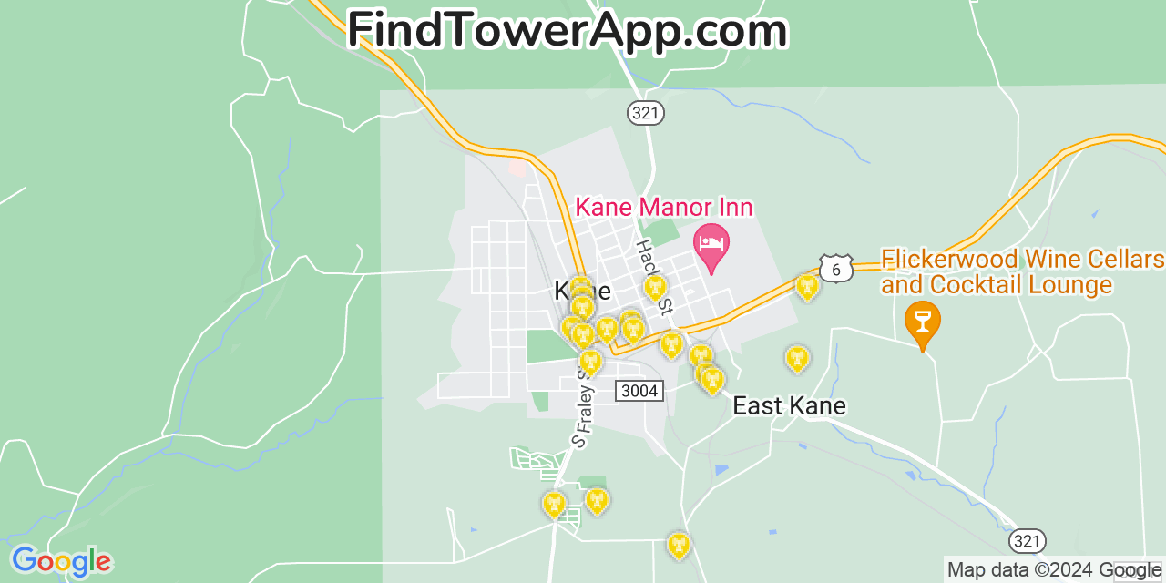 AT&T 4G/5G cell tower coverage map Kane, Pennsylvania