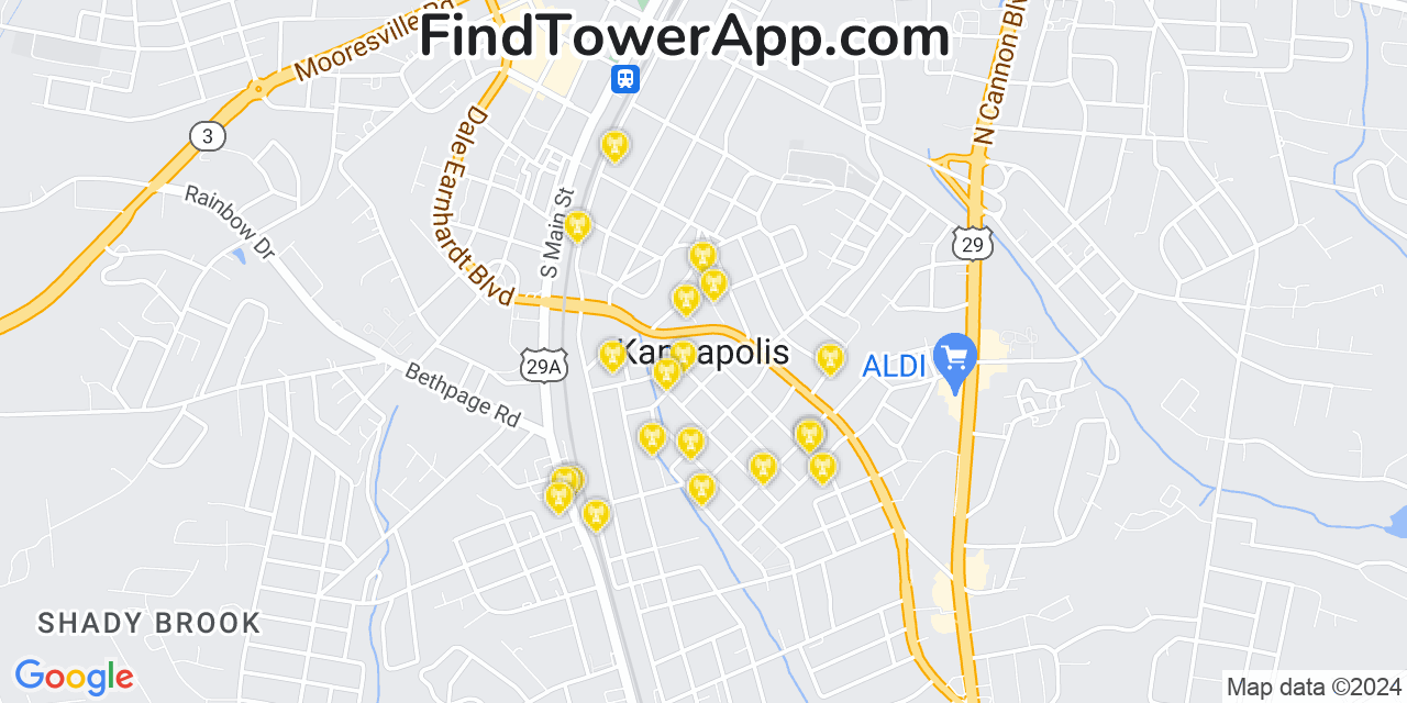 AT&T 4G/5G cell tower coverage map Kannapolis, North Carolina