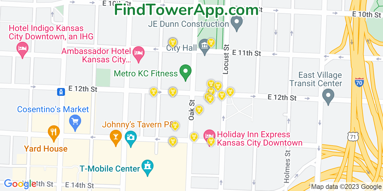 AT&T 4G/5G cell tower coverage map Kansas City, Missouri