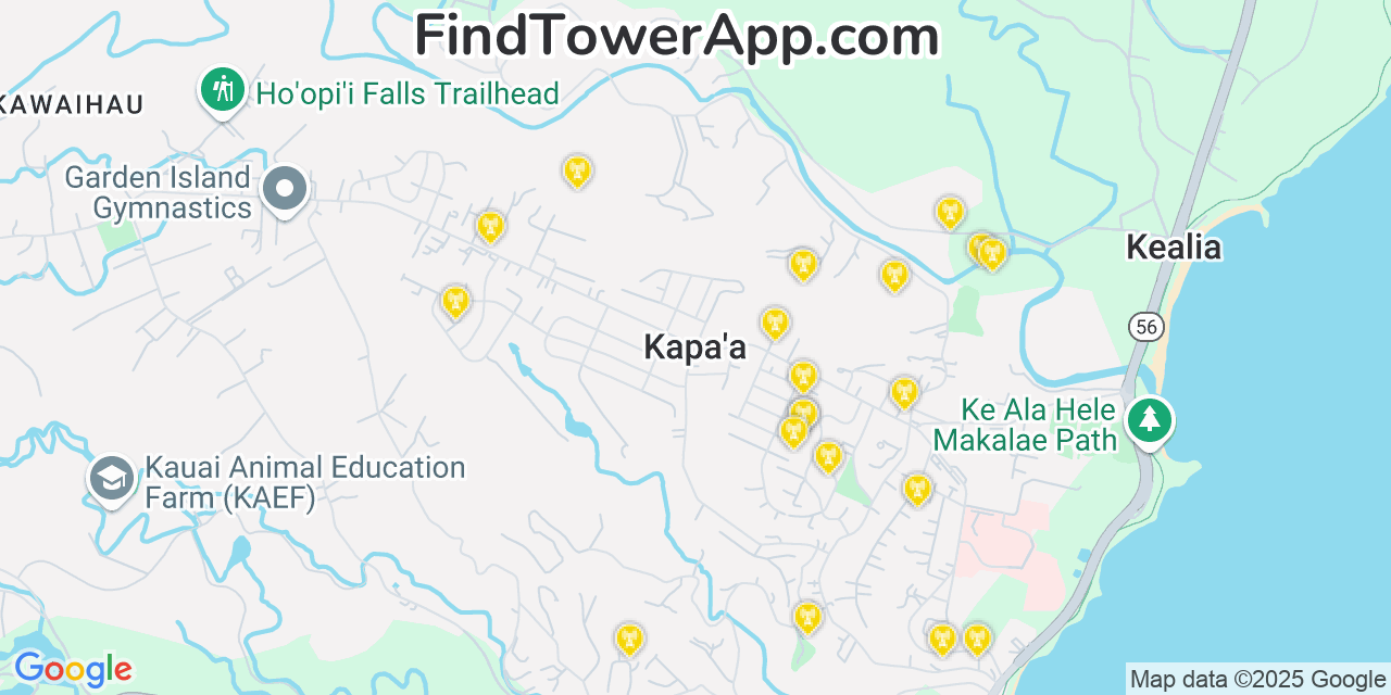 T-Mobile 4G/5G cell tower coverage map Kapaa, Hawaii