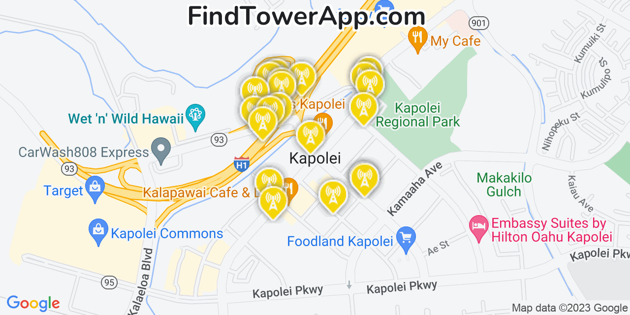 Verizon 4G/5G cell tower coverage map Kapolei, Hawaii