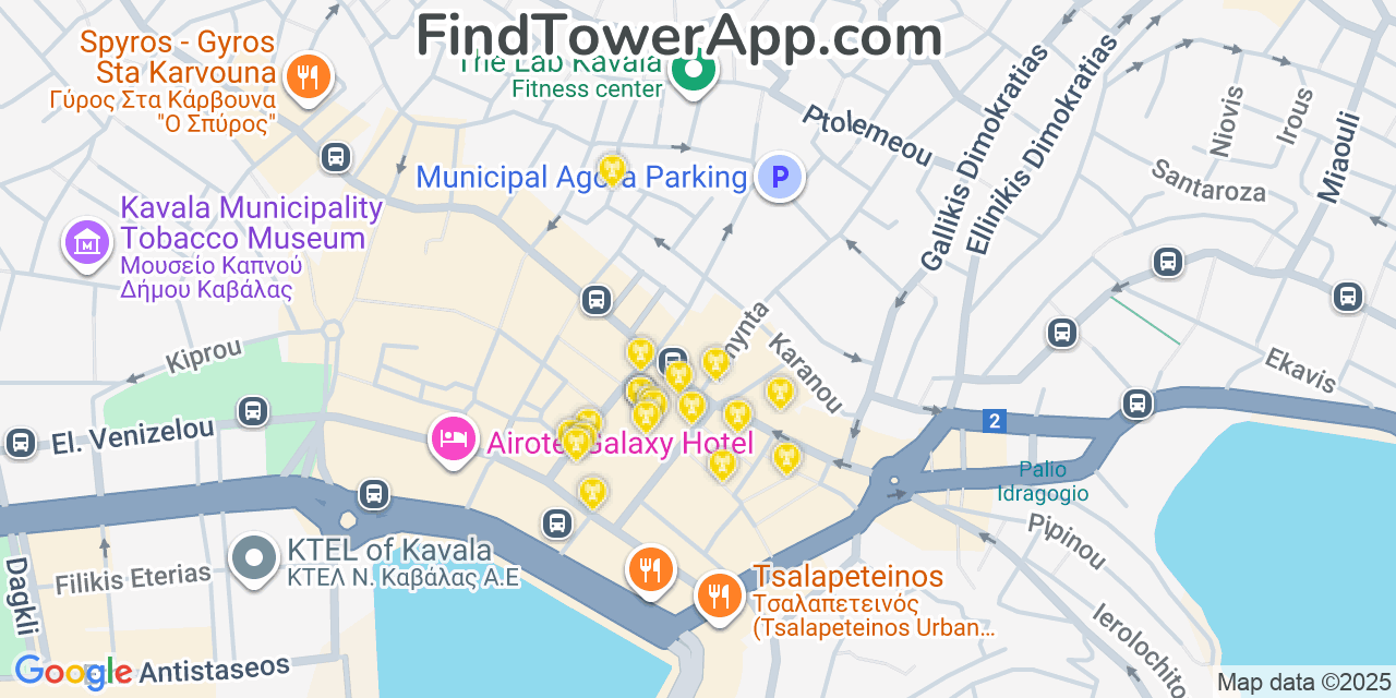 Kavala Cell Towers, Greece - FindTower App Coverage Maps
