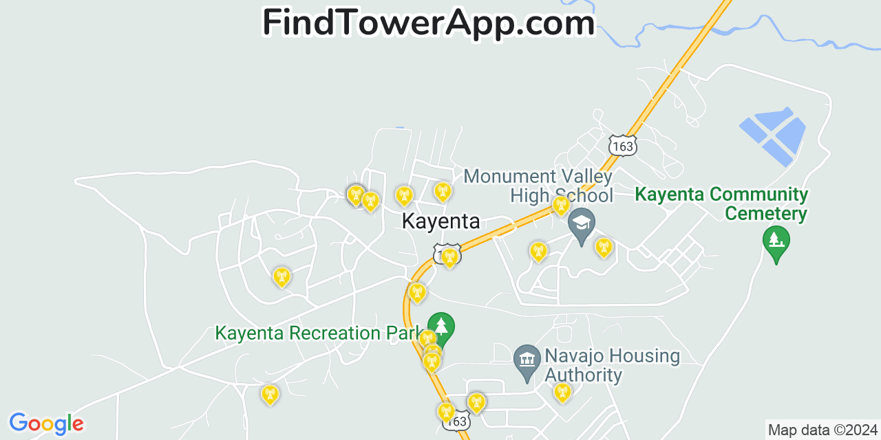 AT&T 4G/5G cell tower coverage map Kayenta, Arizona