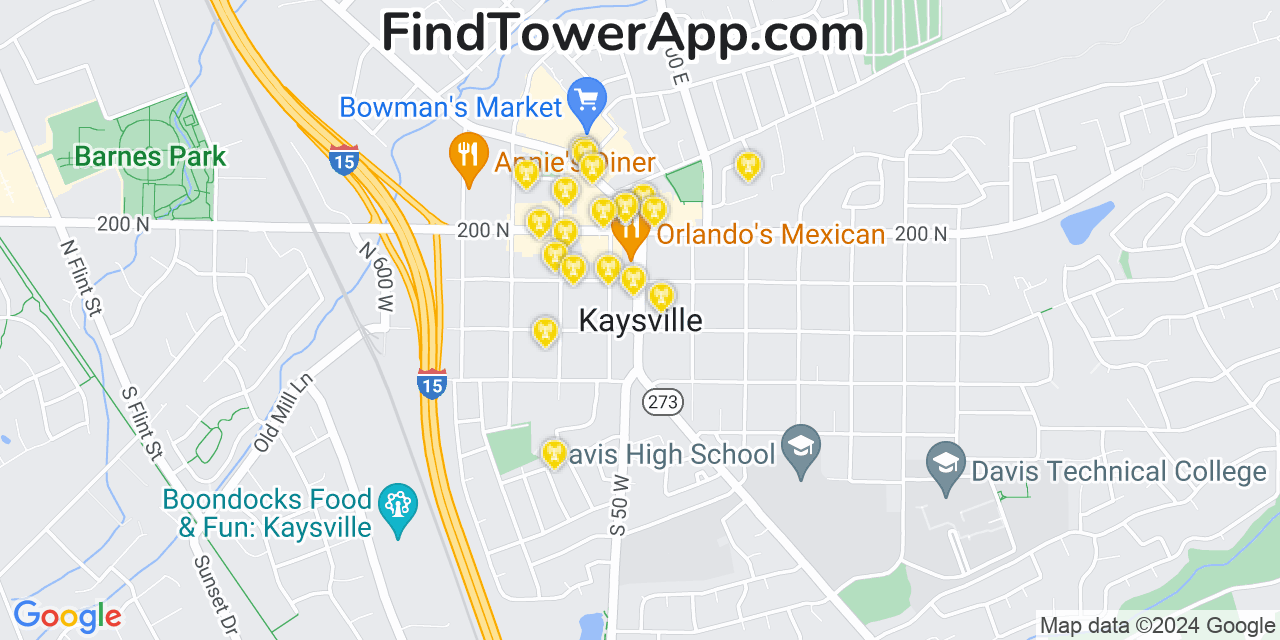 Verizon 4G/5G cell tower coverage map Kaysville, Utah