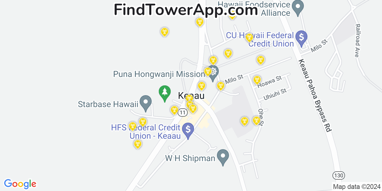 AT&T 4G/5G cell tower coverage map Kea‘au, Hawaii