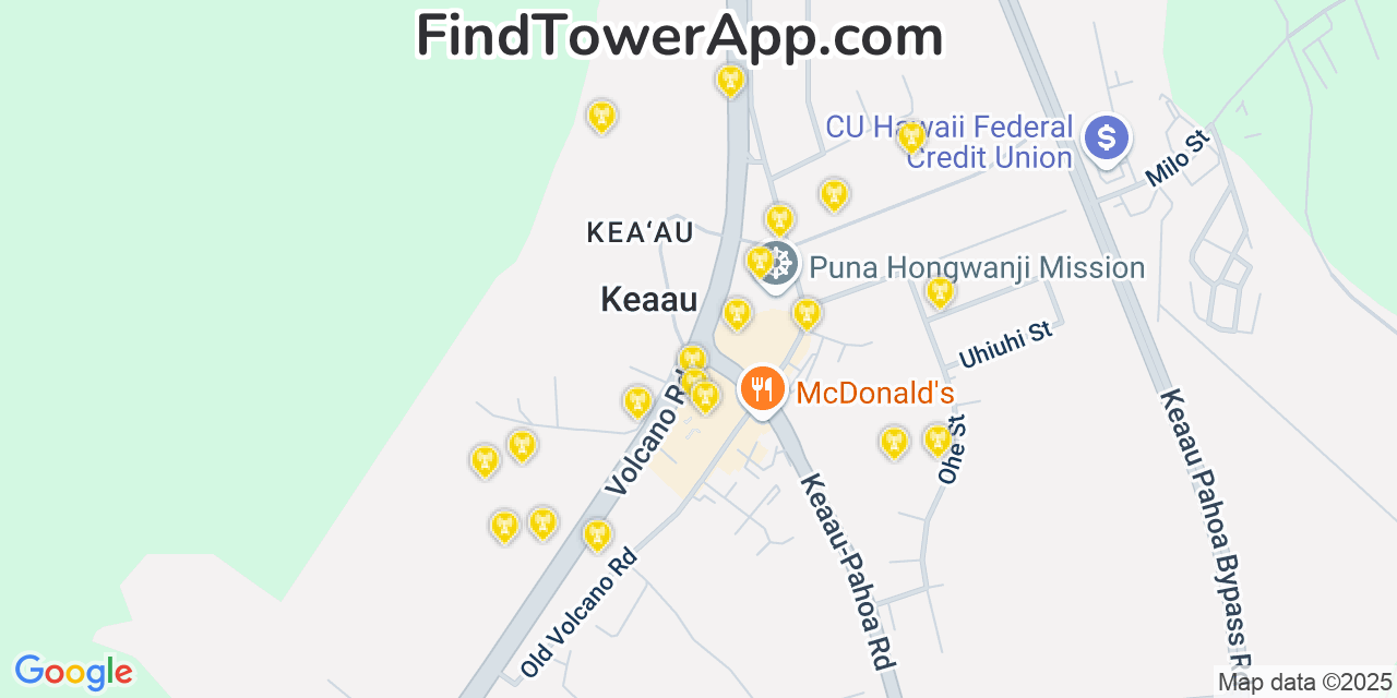 Verizon 4G/5G cell tower coverage map Keaau, Hawaii