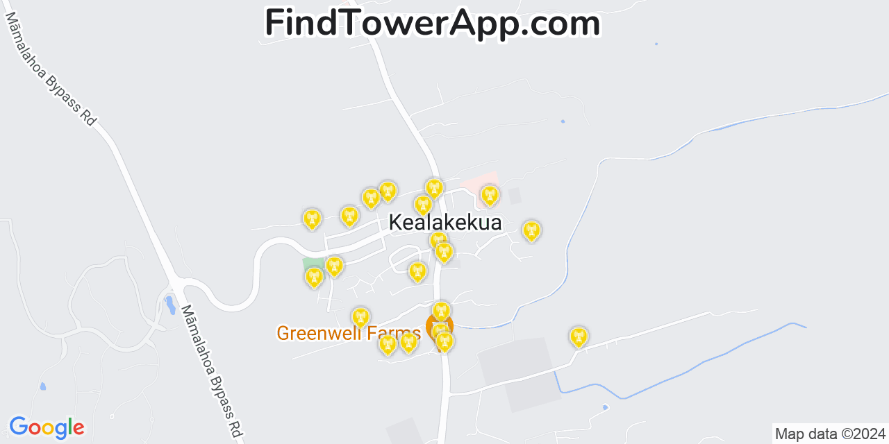 AT&T 4G/5G cell tower coverage map Kealakekua, Hawaii