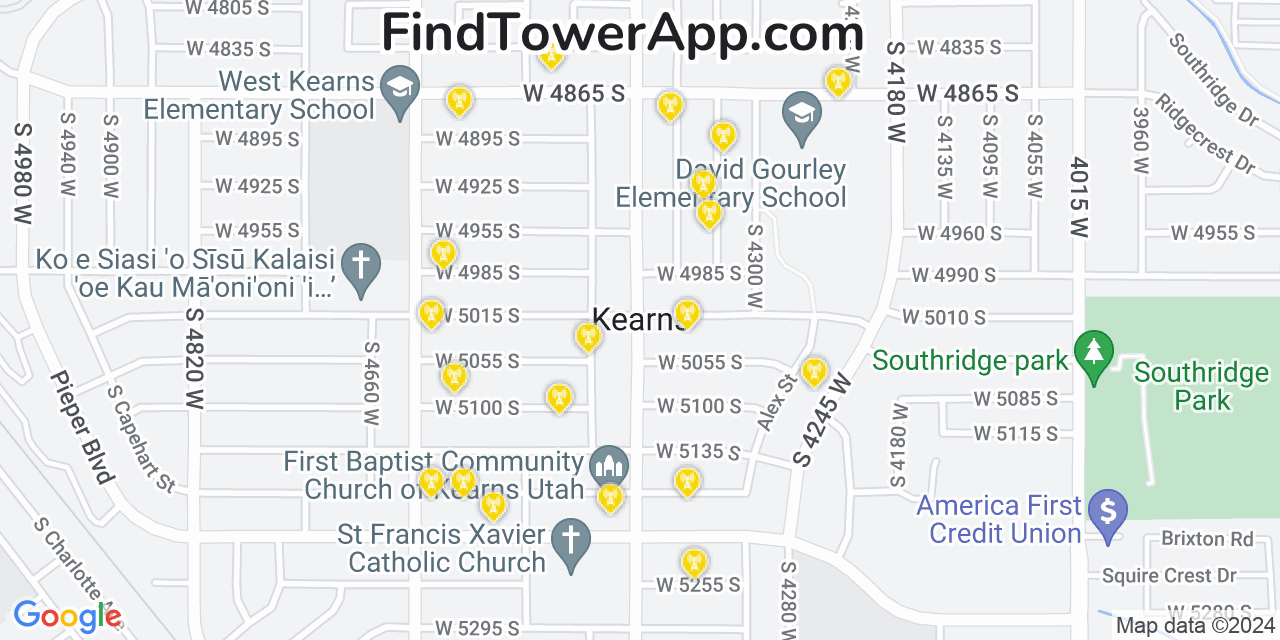 AT&T 4G/5G cell tower coverage map Kearns, Utah