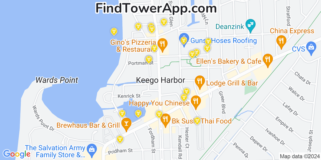 Verizon 4G/5G cell tower coverage map Keego Harbor, Michigan