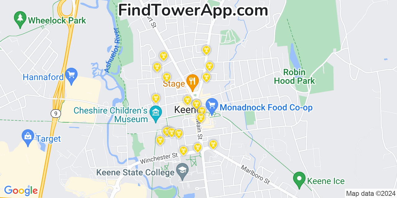 AT&T 4G/5G cell tower coverage map Keene, New Hampshire