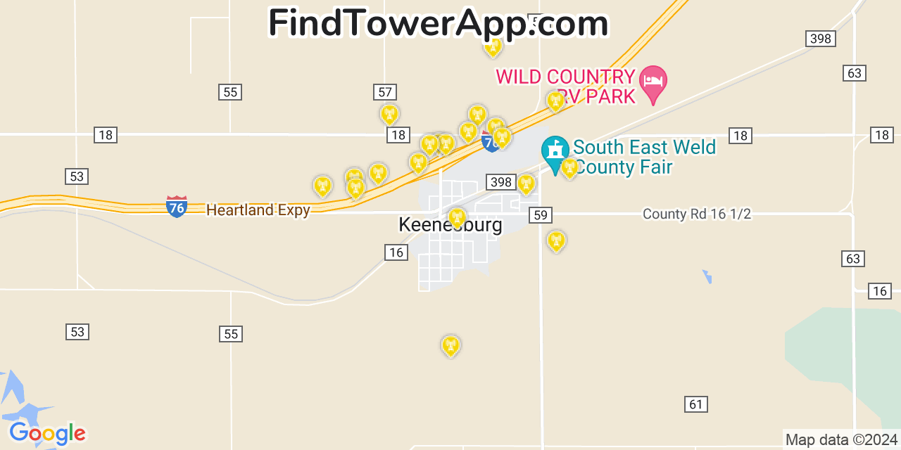 AT&T 4G/5G cell tower coverage map Keenesburg, Colorado