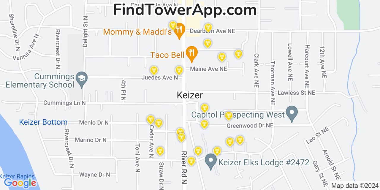 AT&T 4G/5G cell tower coverage map Keizer, Oregon