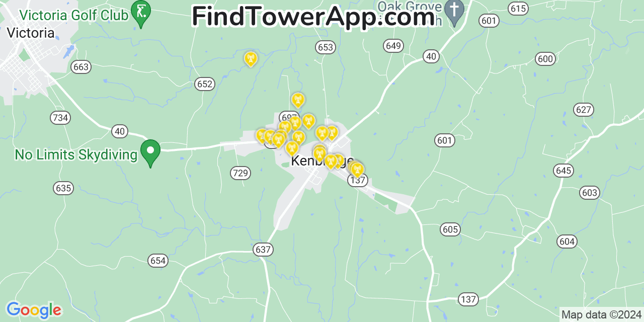 AT&T 4G/5G cell tower coverage map Kenbridge, Virginia