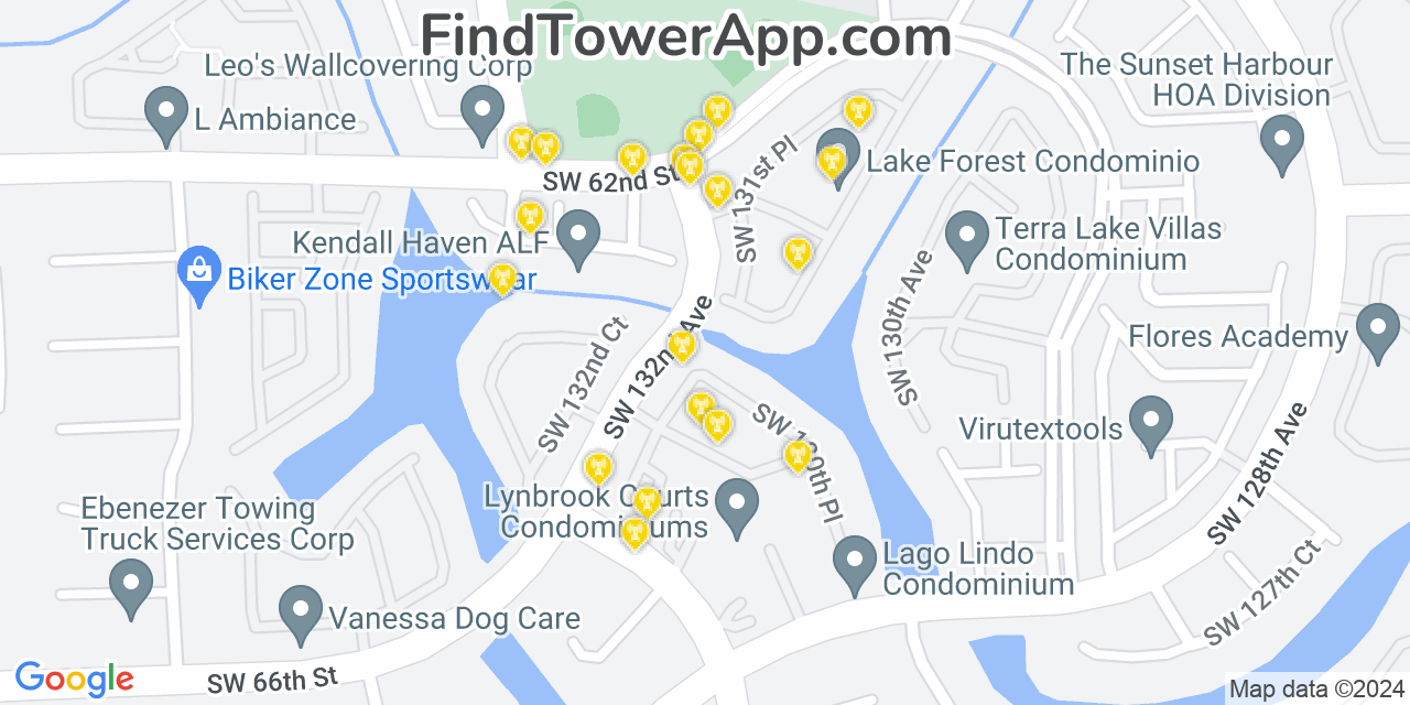 AT&T 4G/5G cell tower coverage map Kendale Lakes, Florida