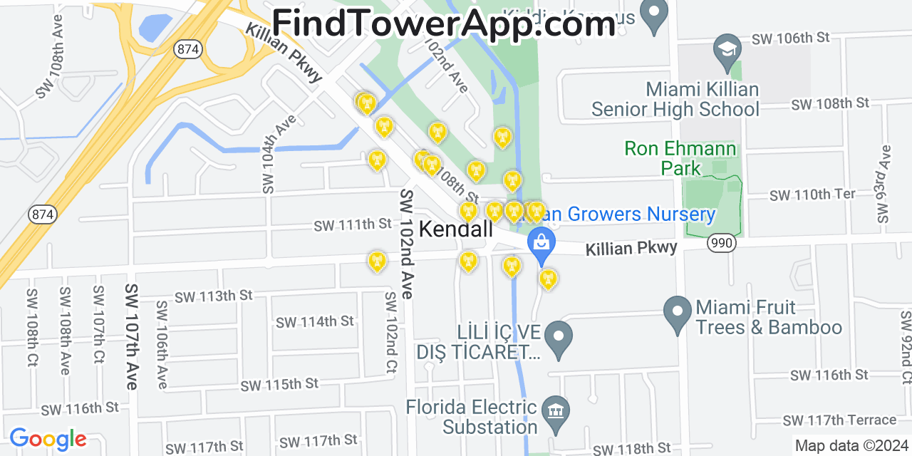 T-Mobile 4G/5G cell tower coverage map Kendall, Florida