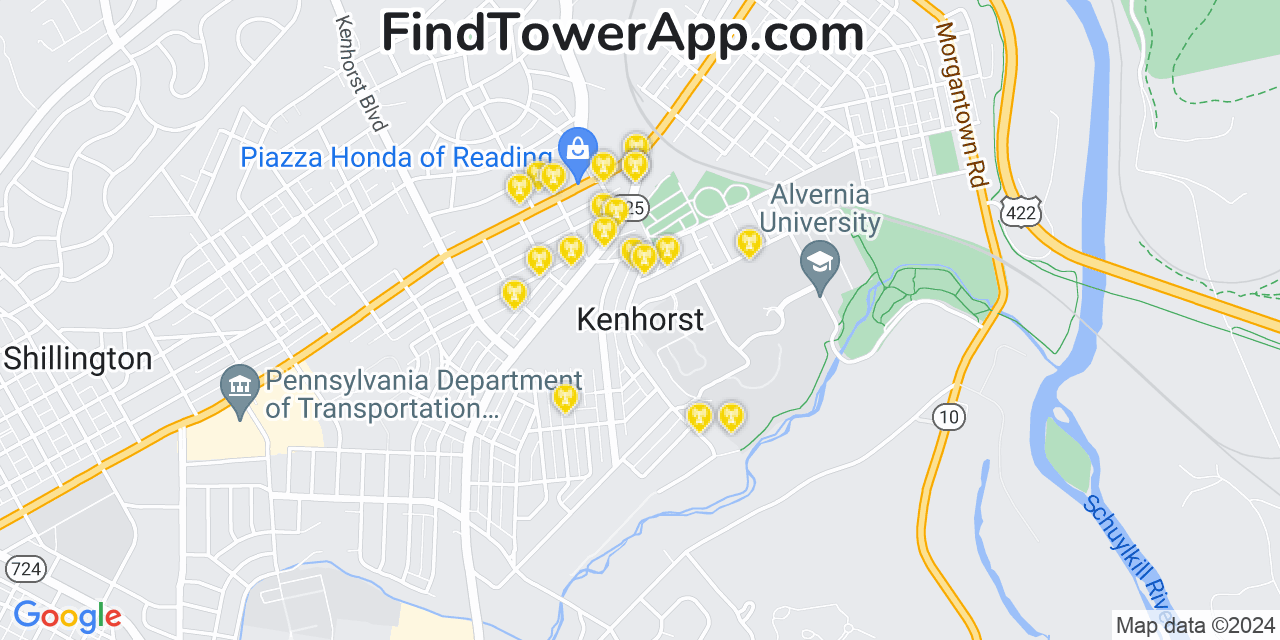 T-Mobile 4G/5G cell tower coverage map Kenhorst, Pennsylvania